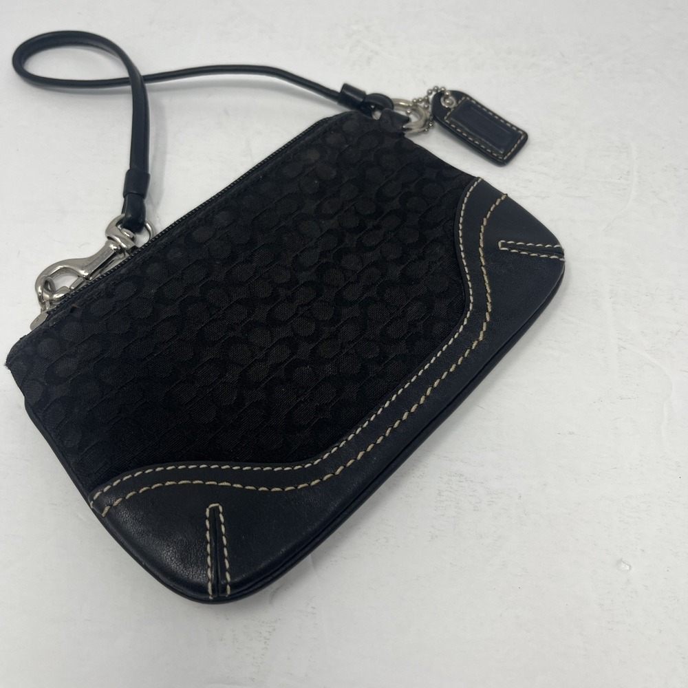 COACH Wristlet Coin Purse Black Wallet Mini Bag Zip, Logo Print hangtag, Vintage